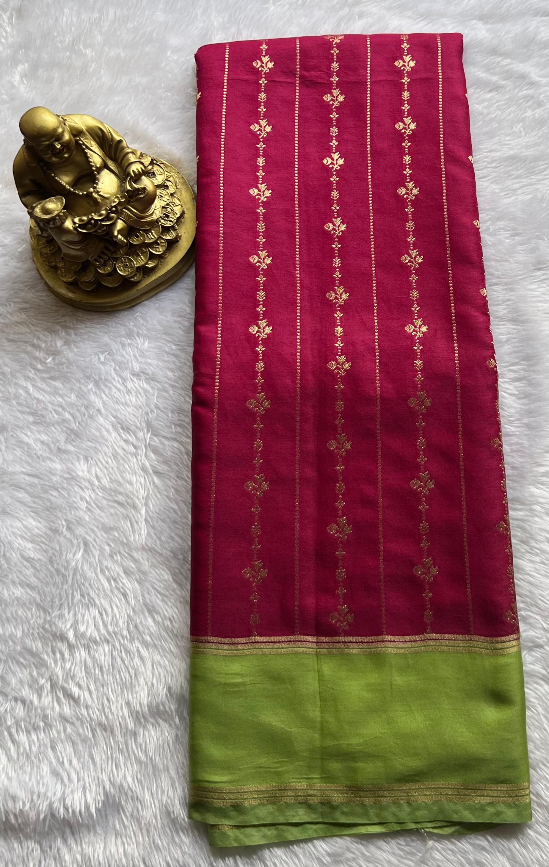 Gajji Silk Flower Line Weaving With Rich Pallu , Washable