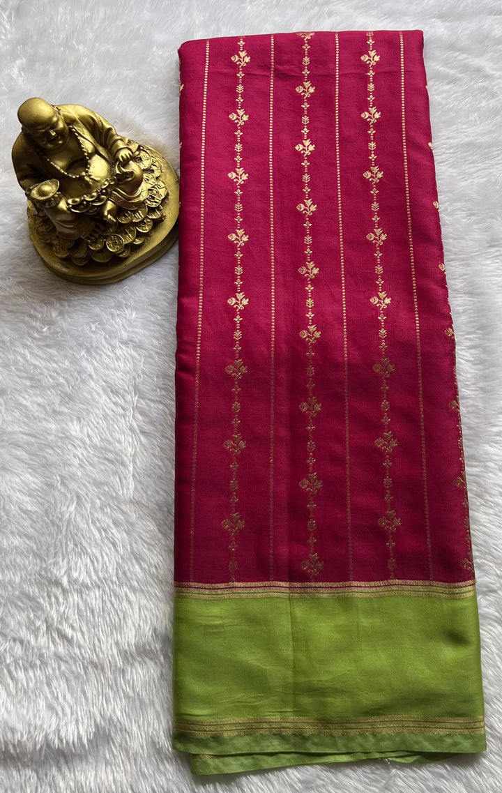 Gajji Silk Flower Line Weaving With Rich Pallu , Washable