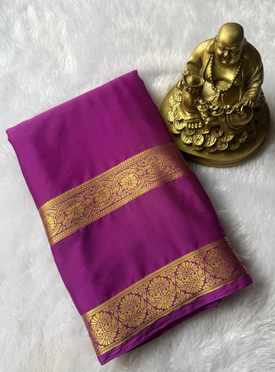 Semi Mysore Silk Self Flower Bentex Border,Washable