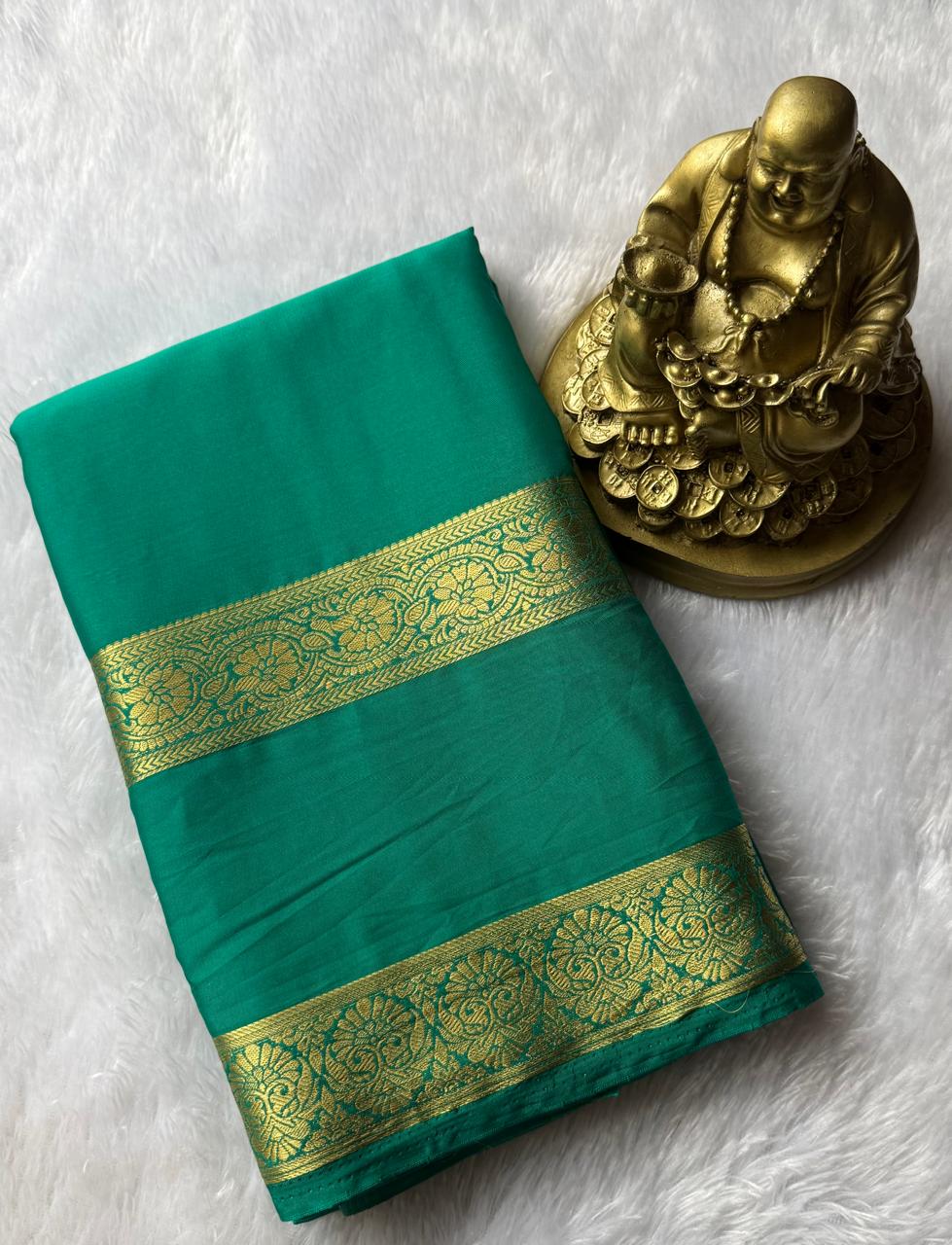 Semi Mysore Silk Self Flower Bentex Border,Washable