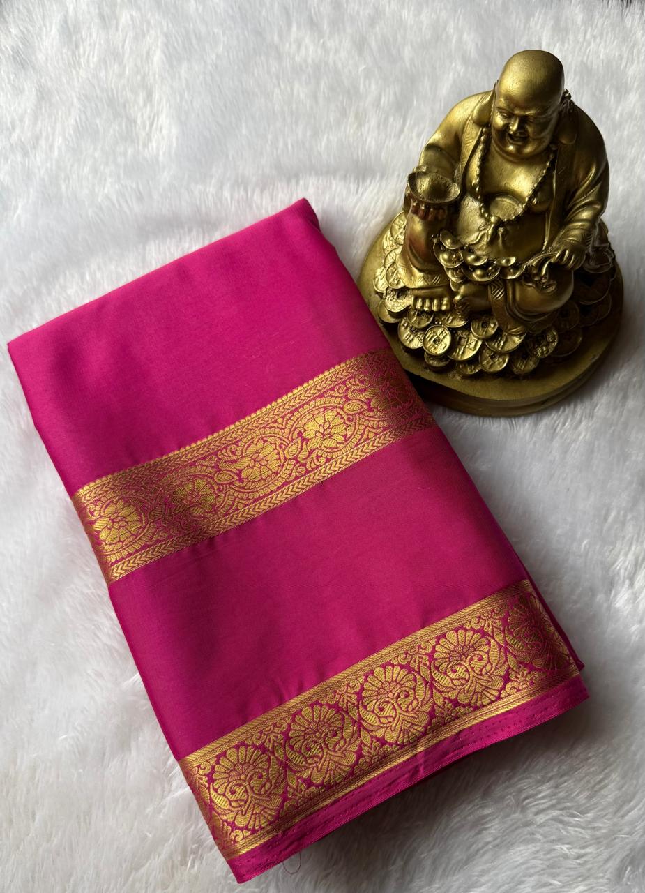 Semi Mysore Silk Self Flower Bentex Border,Washable