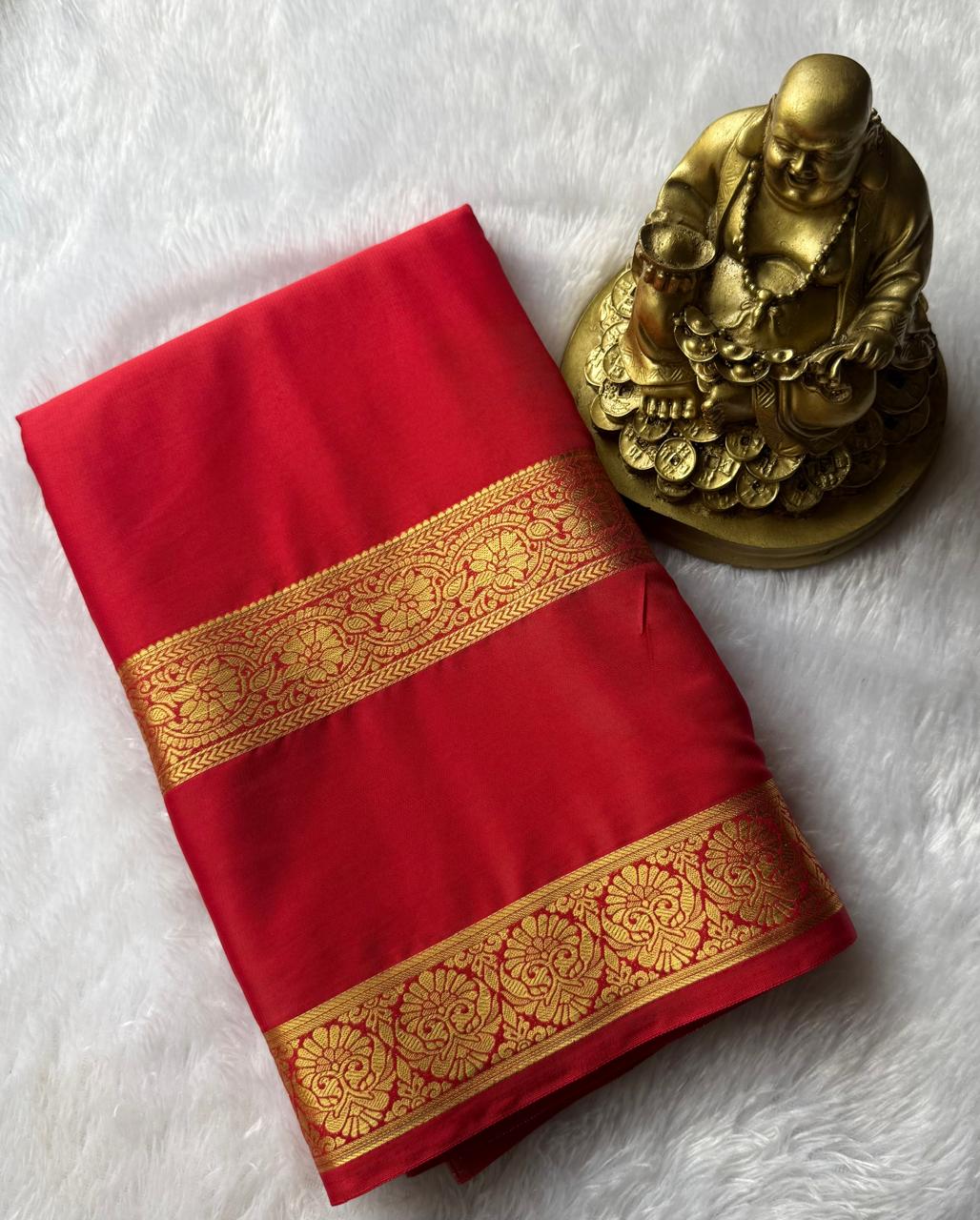 Semi Mysore Silk Self Flower Bentex Border,Washable