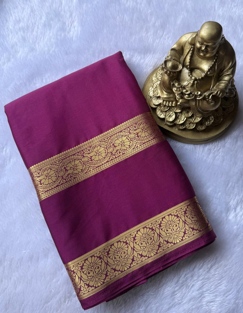 Semi Mysore Silk Self Flower Bentex Border,Washable