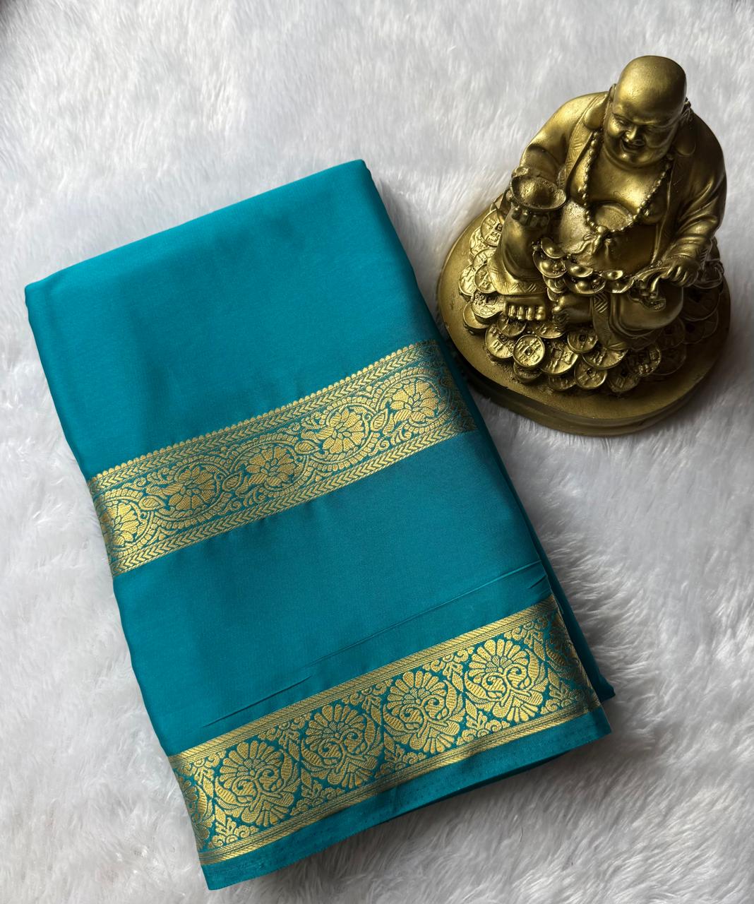 Semi Mysore Silk Self Flower Bentex Border,Washable