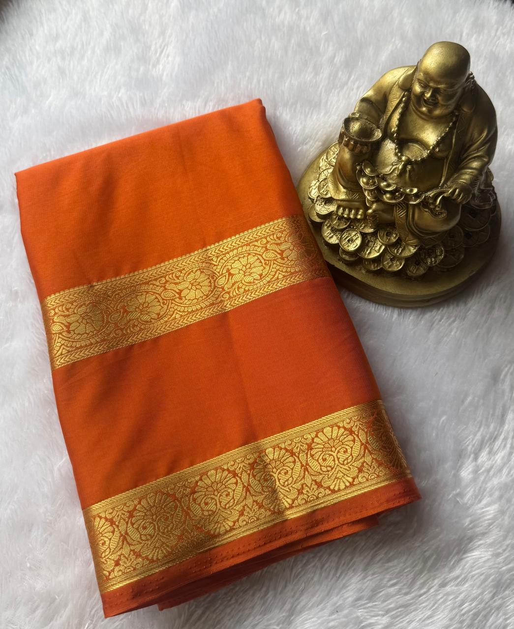 Semi Mysore Silk Self Flower Bentex Border,Washable