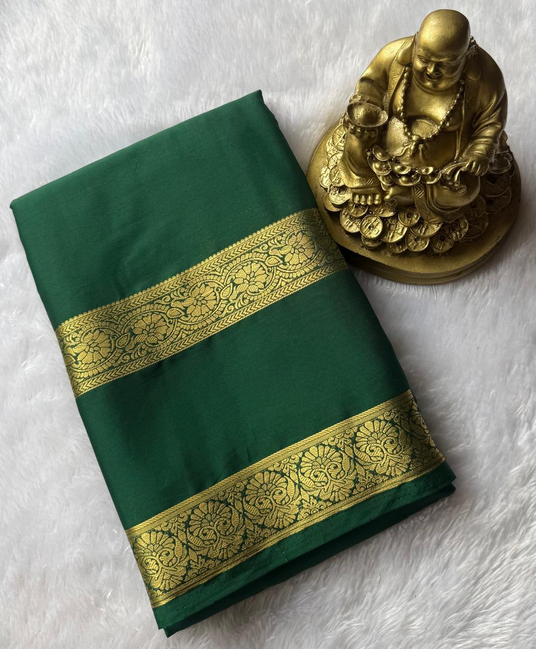 Semi Mysore Silk Self Flower Bentex Border,Washable