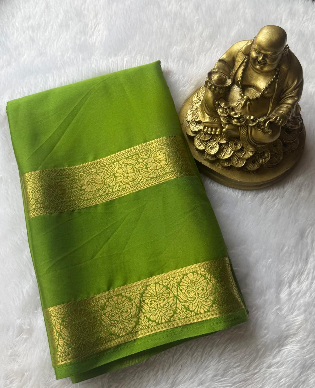 Semi Mysore Silk Self Flower Bentex Border,Washable