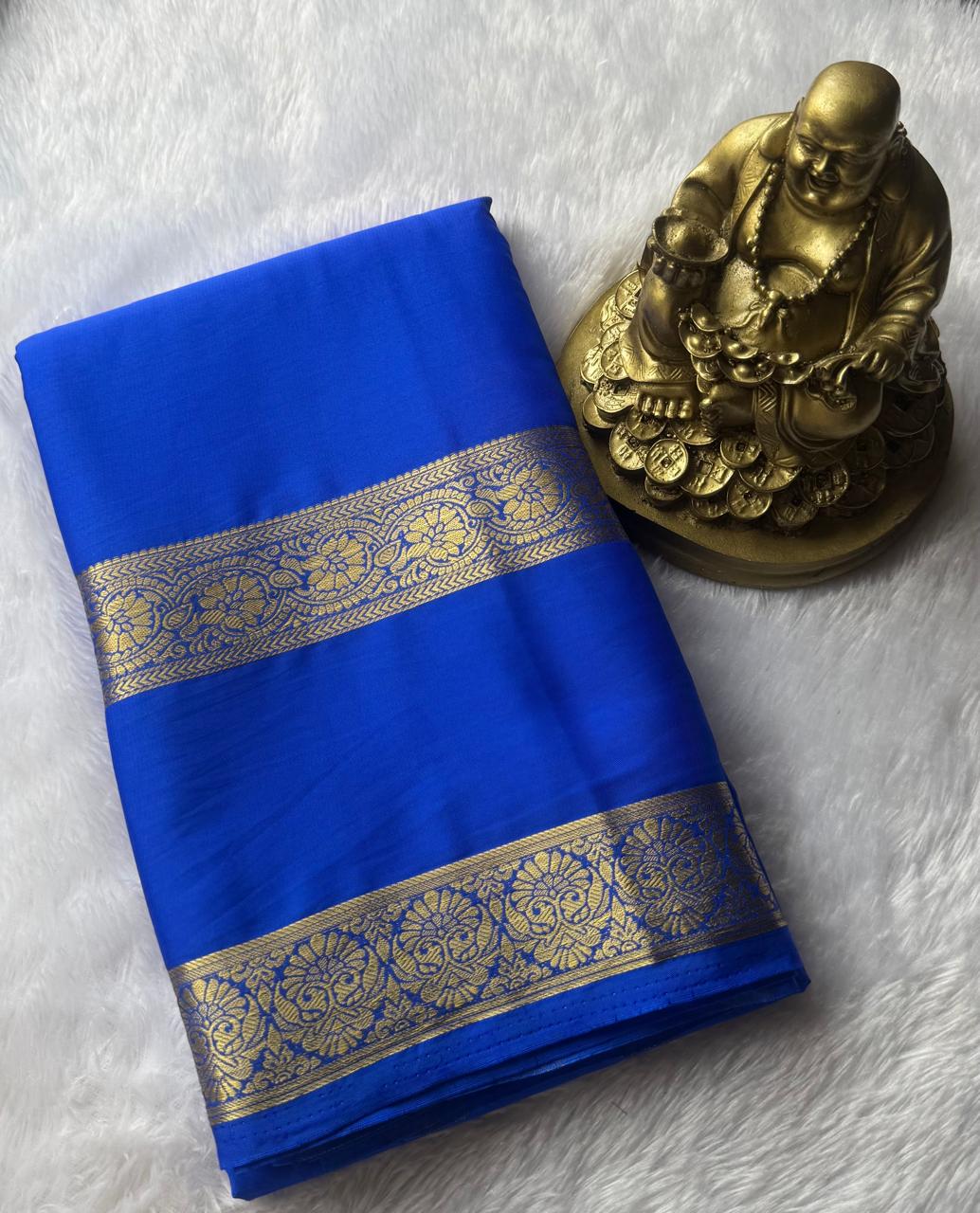 Semi Mysore Silk Self Flower Bentex Border,Washable
