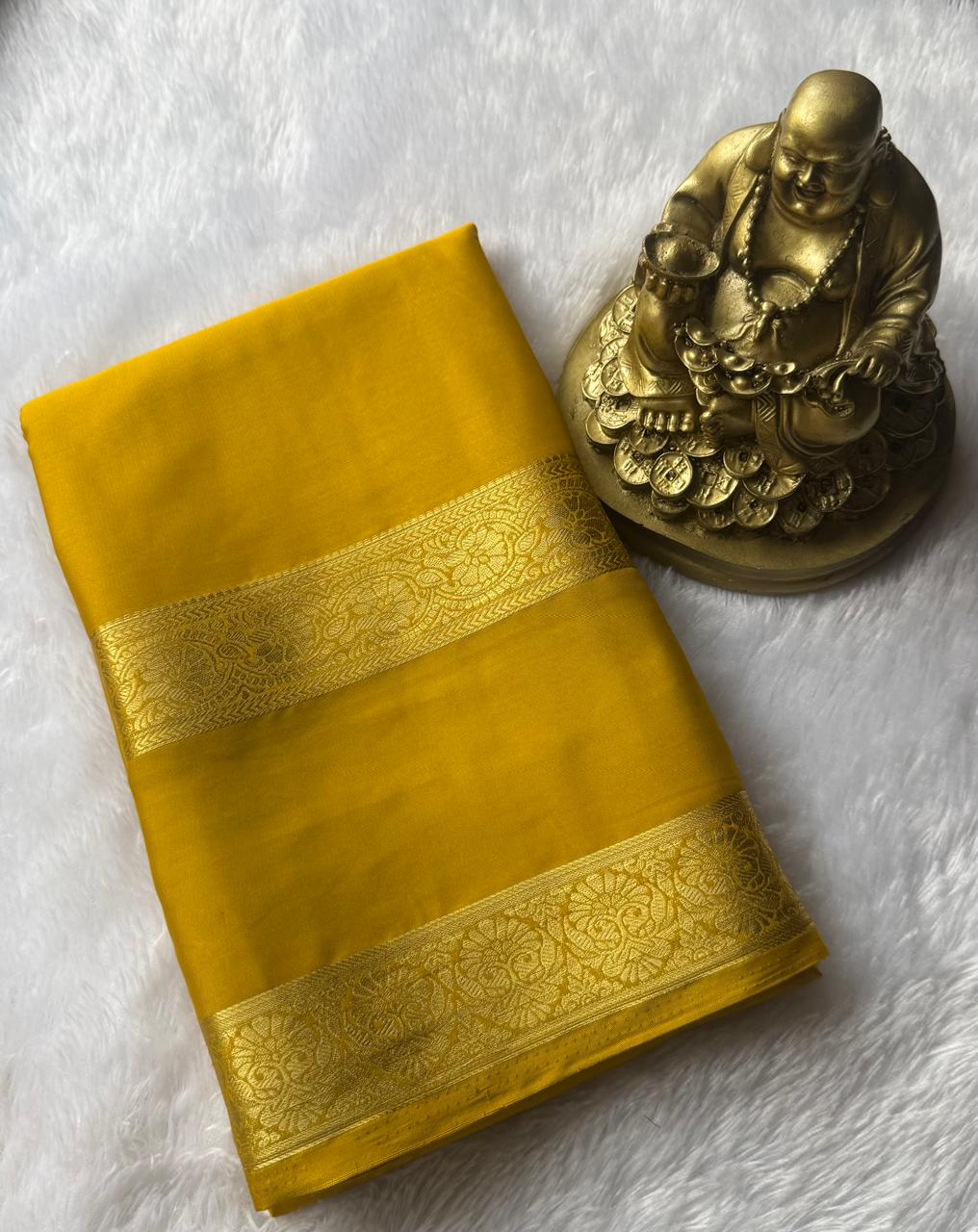 Semi Mysore Silk Self Flower Bentex Border,Washable