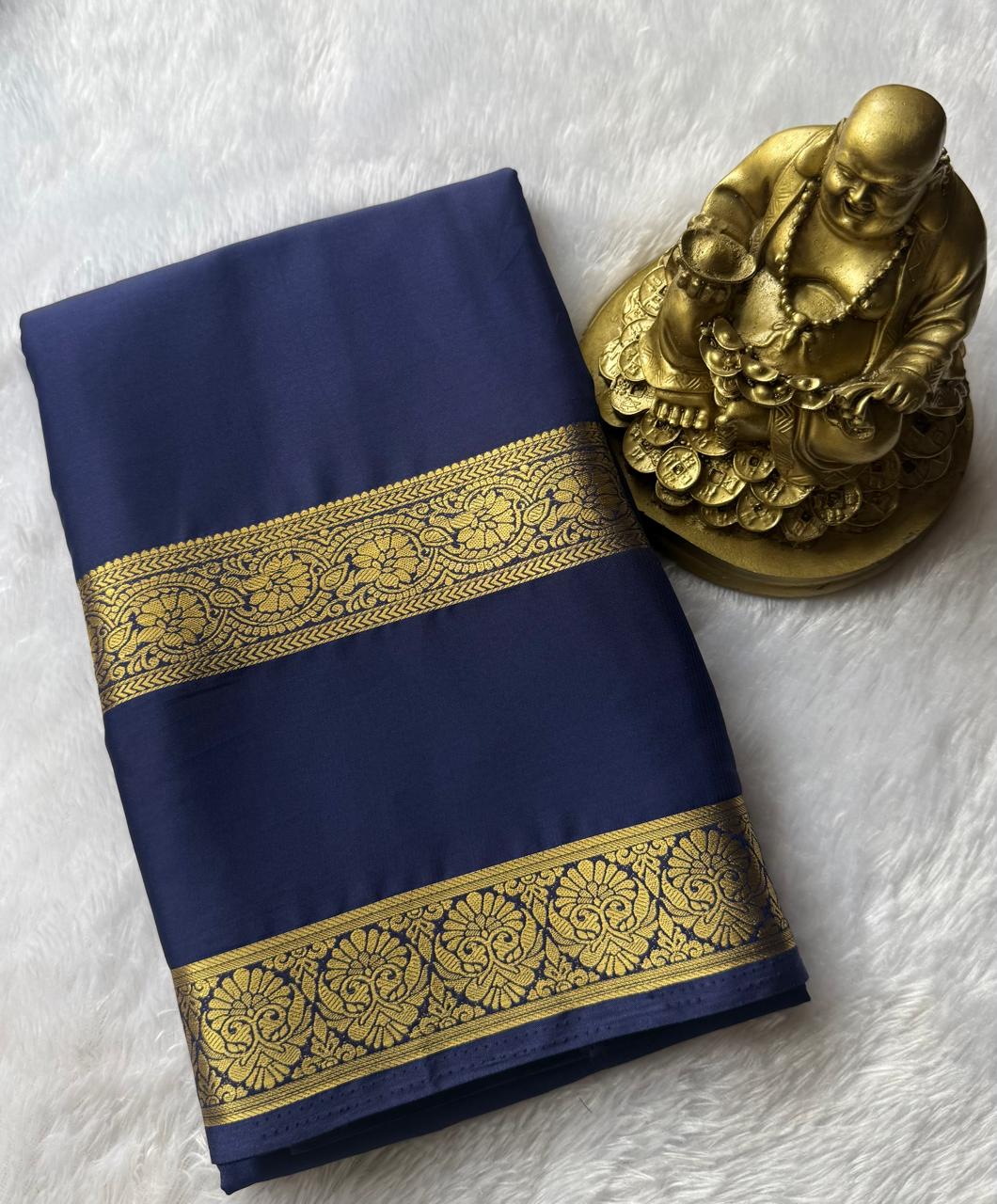 Semi Mysore Silk Self Flower Bentex Border,Washable