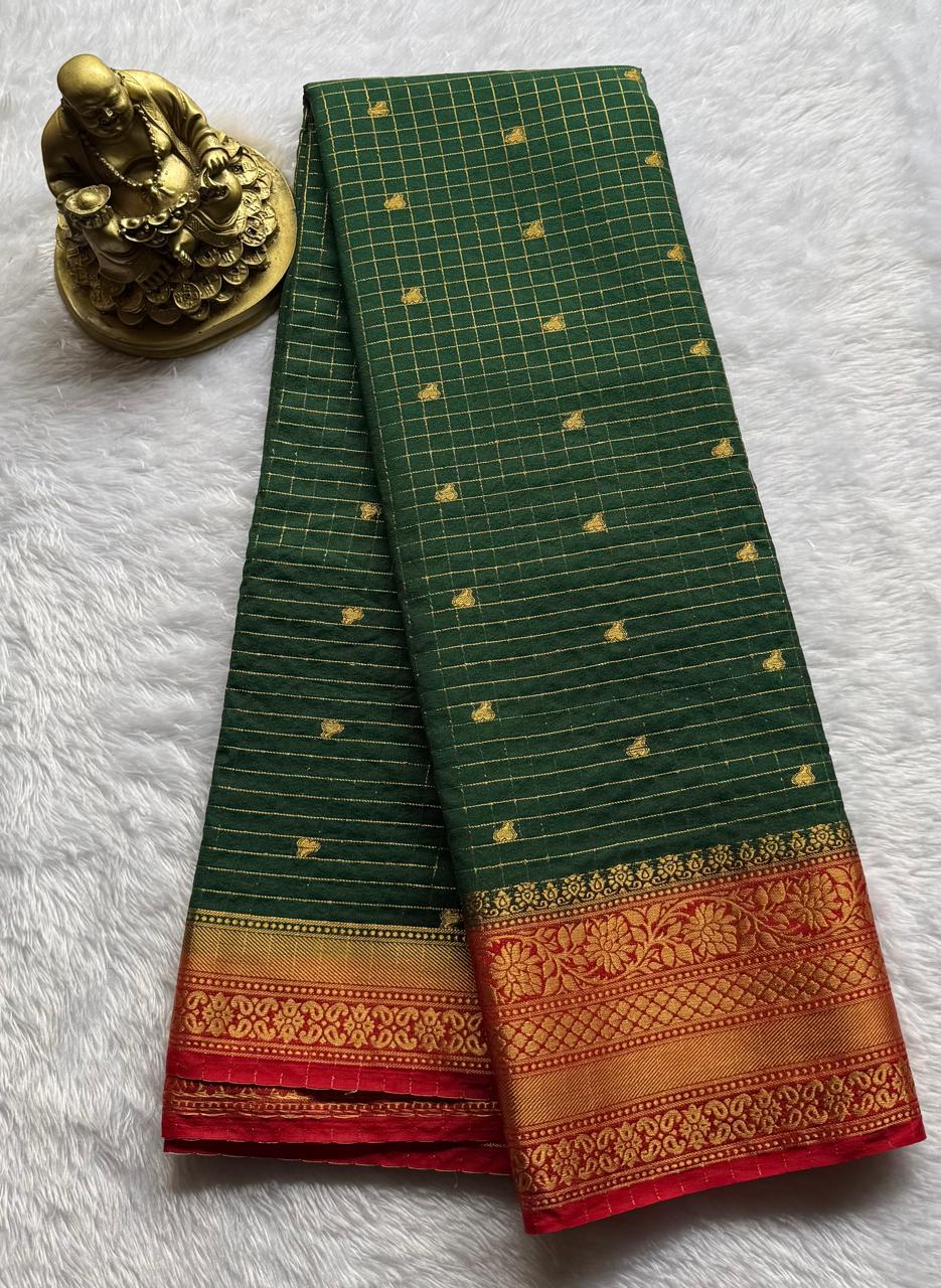 Semi Mysore Silk Checks With Floral Border