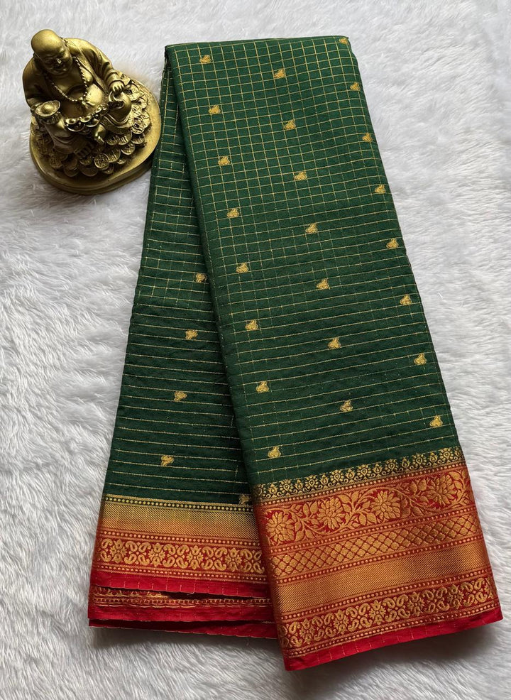 Semi Mysore Silk Checks With Floral Border