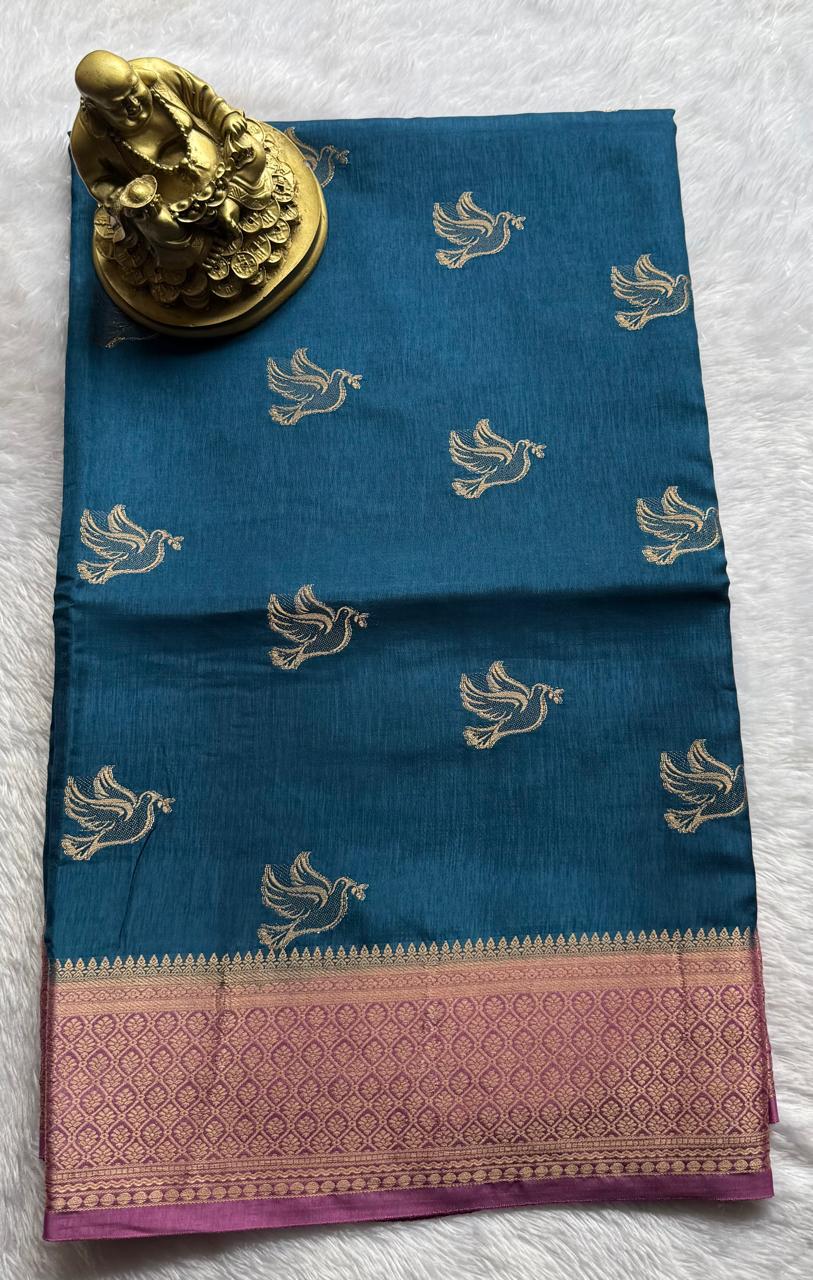 Pure Viscose Pigeon Butta Floral Border