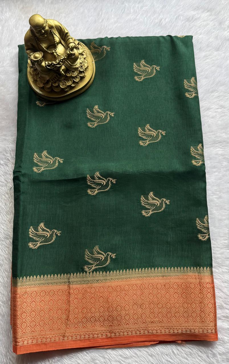 Pure Viscose Pigeon Butta Floral Border