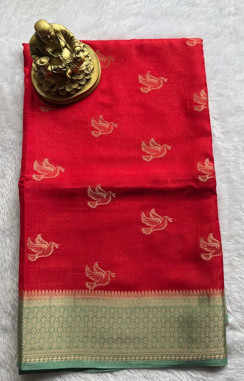 Pure Viscose Pigeon Butta Floral Border