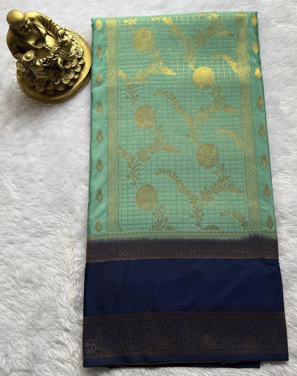 Semi Mysore Silk Flower Zari With Rich Pallu and Bentex Border, Washable