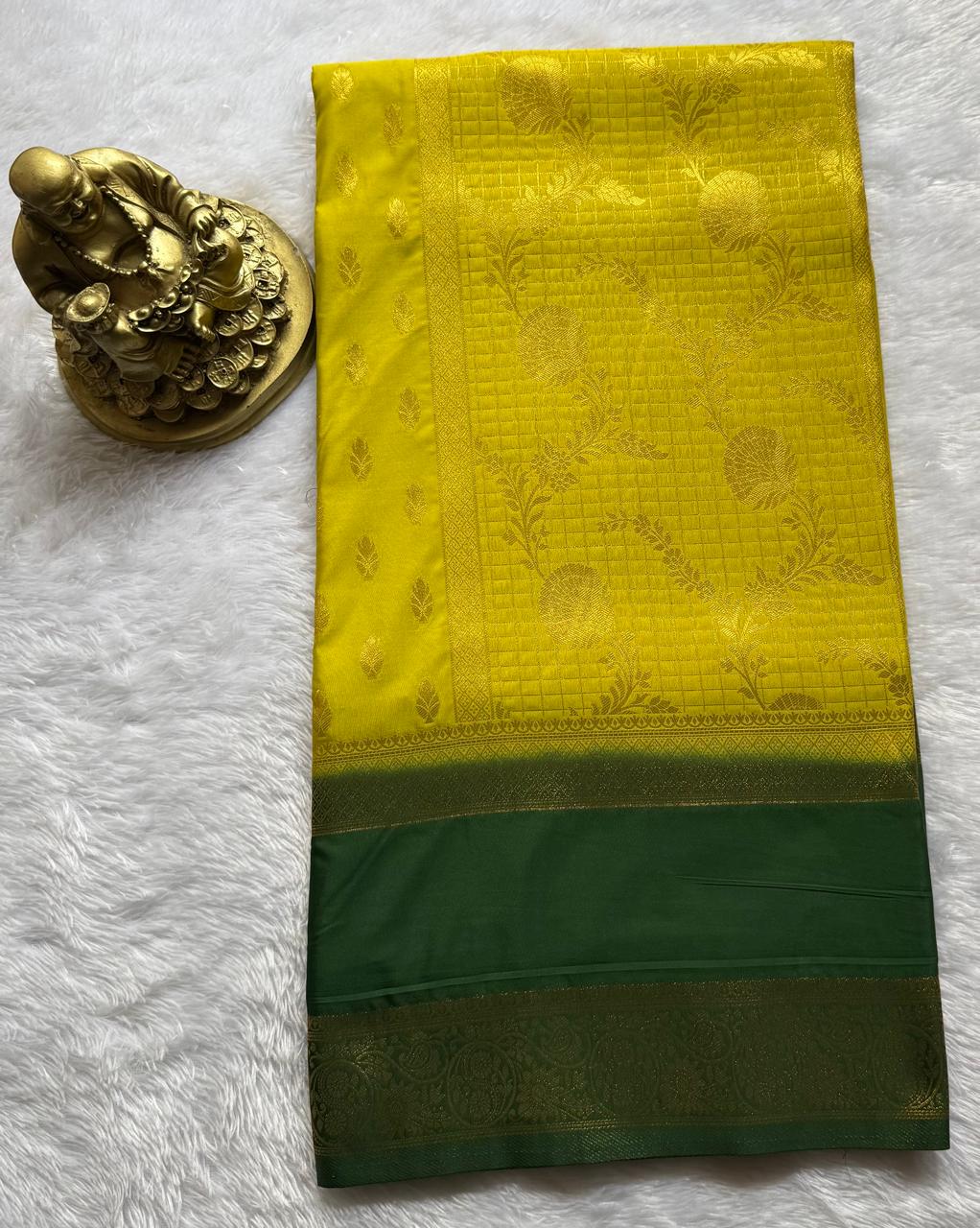 Semi Mysore Silk Flower Zari With Rich Pallu and Bentex Border, Washable