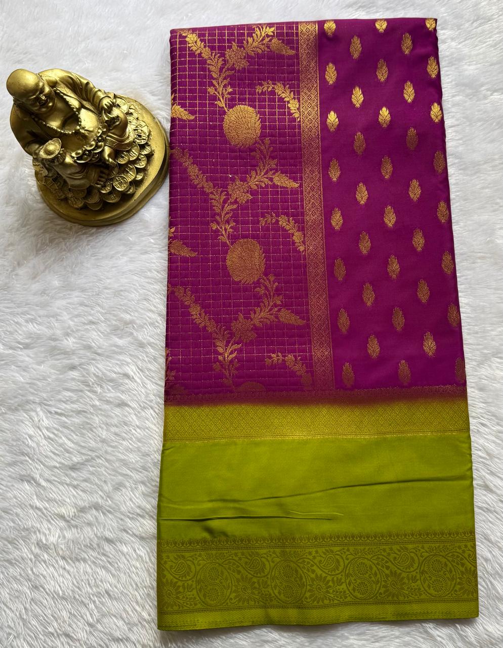 Semi Mysore Silk Flower Zari With Rich Pallu and Bentex Border, Washable