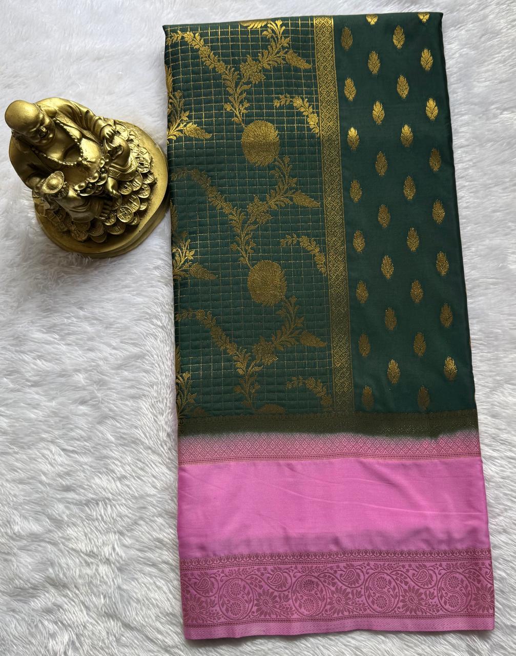 Semi Mysore Silk Flower Zari With Rich Pallu and Bentex Border, Washable