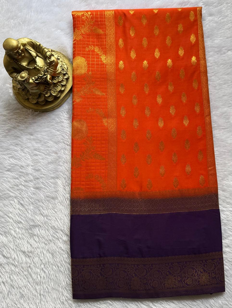 Semi Mysore Silk Flower Zari With Rich Pallu and Bentex Border, Washable