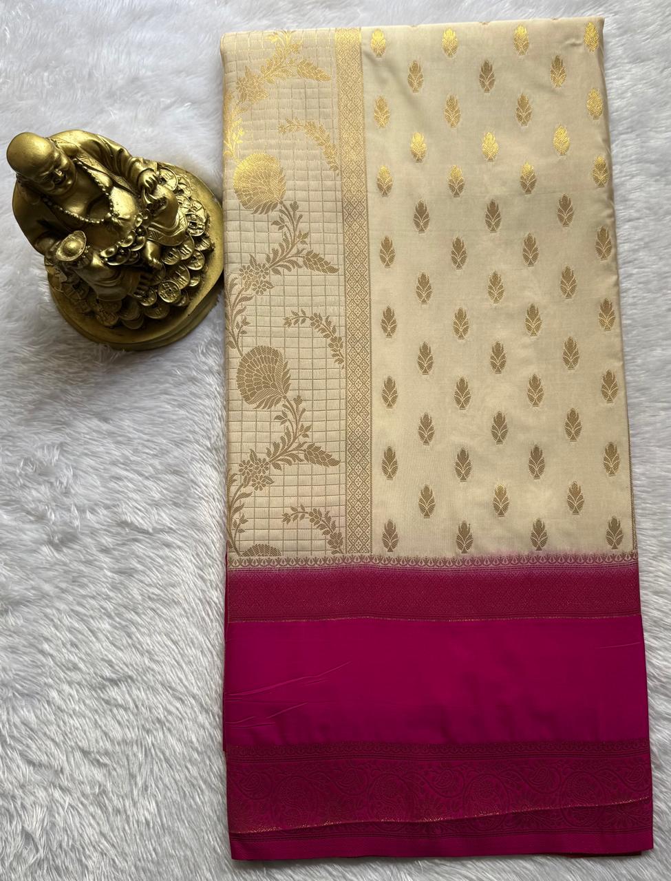 Semi Mysore Silk Flower Zari With Rich Pallu and Bentex Border, Washable