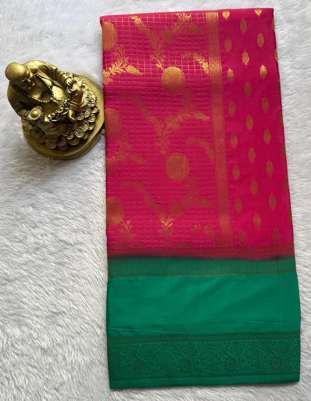 Semi Mysore Silk Flower Zari With Rich Pallu and Bentex Border, Washable