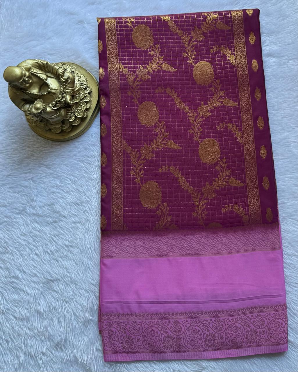 Semi Mysore Silk Flower Zari With Rich Pallu and Bentex Border, Washable