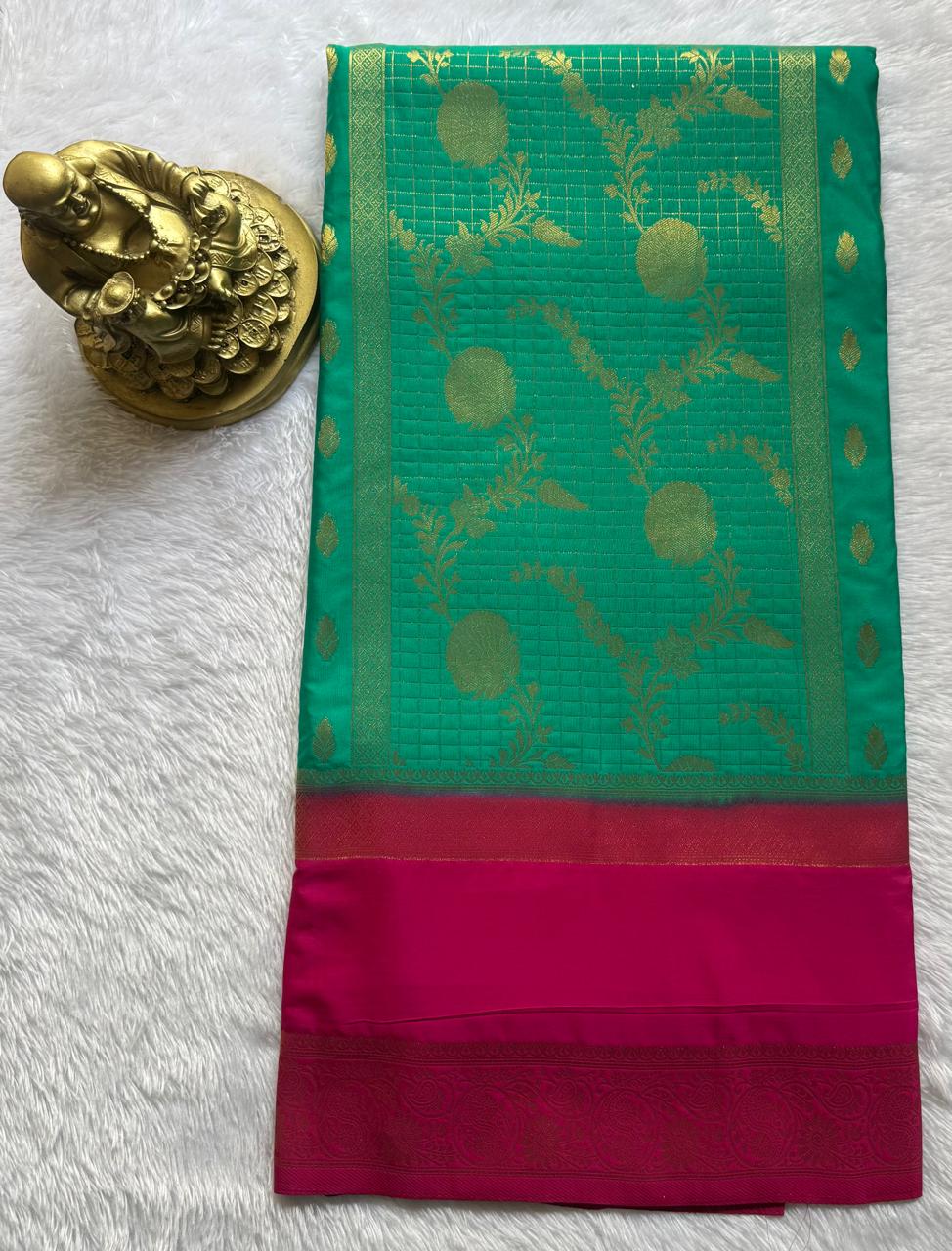Semi Mysore Silk Flower Zari With Rich Pallu and Bentex Border, Washable