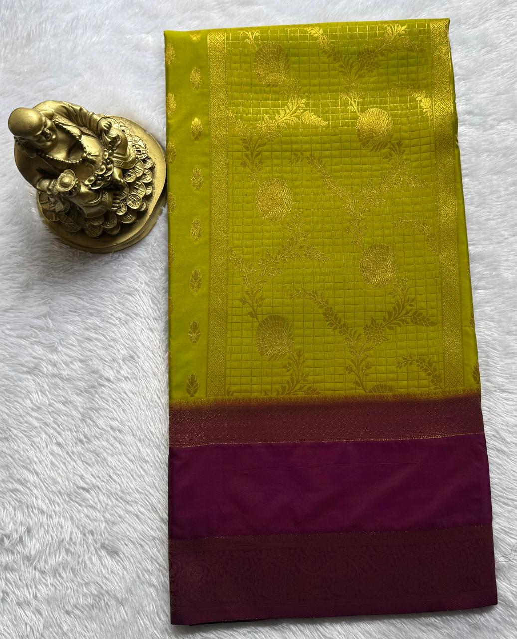 Semi Mysore Silk Flower Zari With Rich Pallu and Bentex Border, Washable