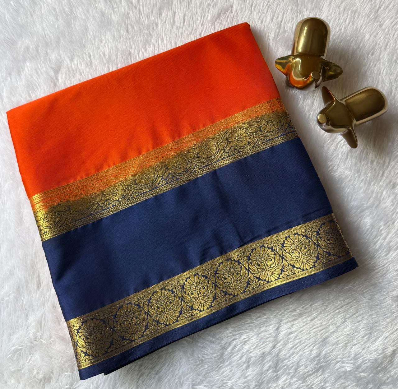 Semi Mysore Silk Double Side Flower Bentex Border Contrast, Washable