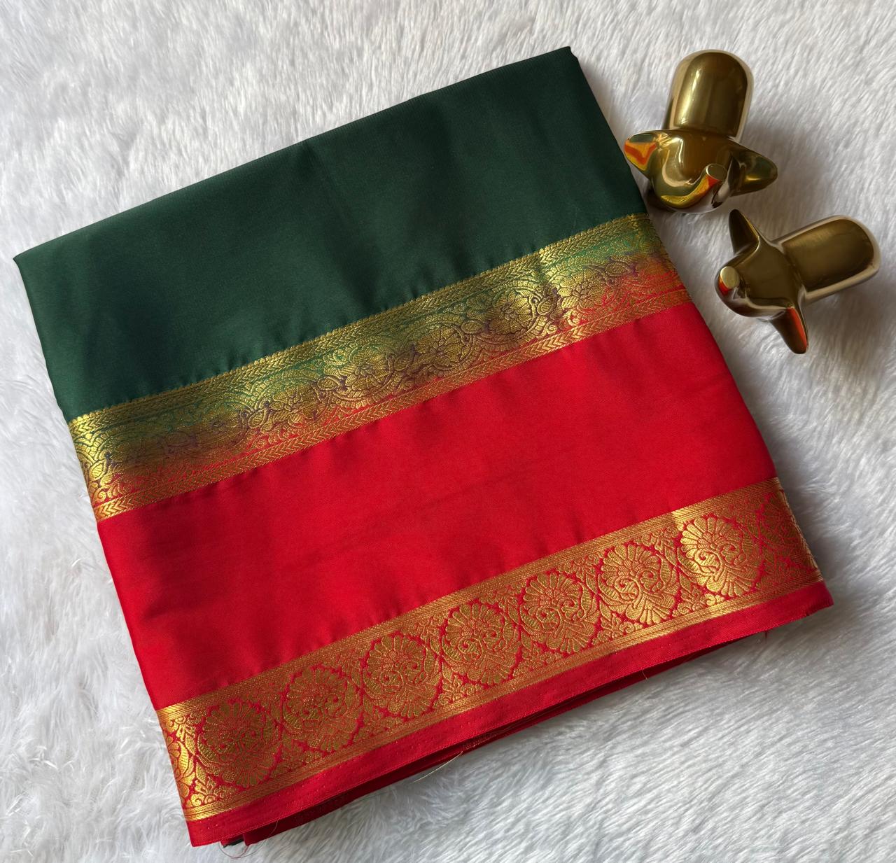 Semi Mysore Silk Double Side Flower Bentex Border Contrast, Washable