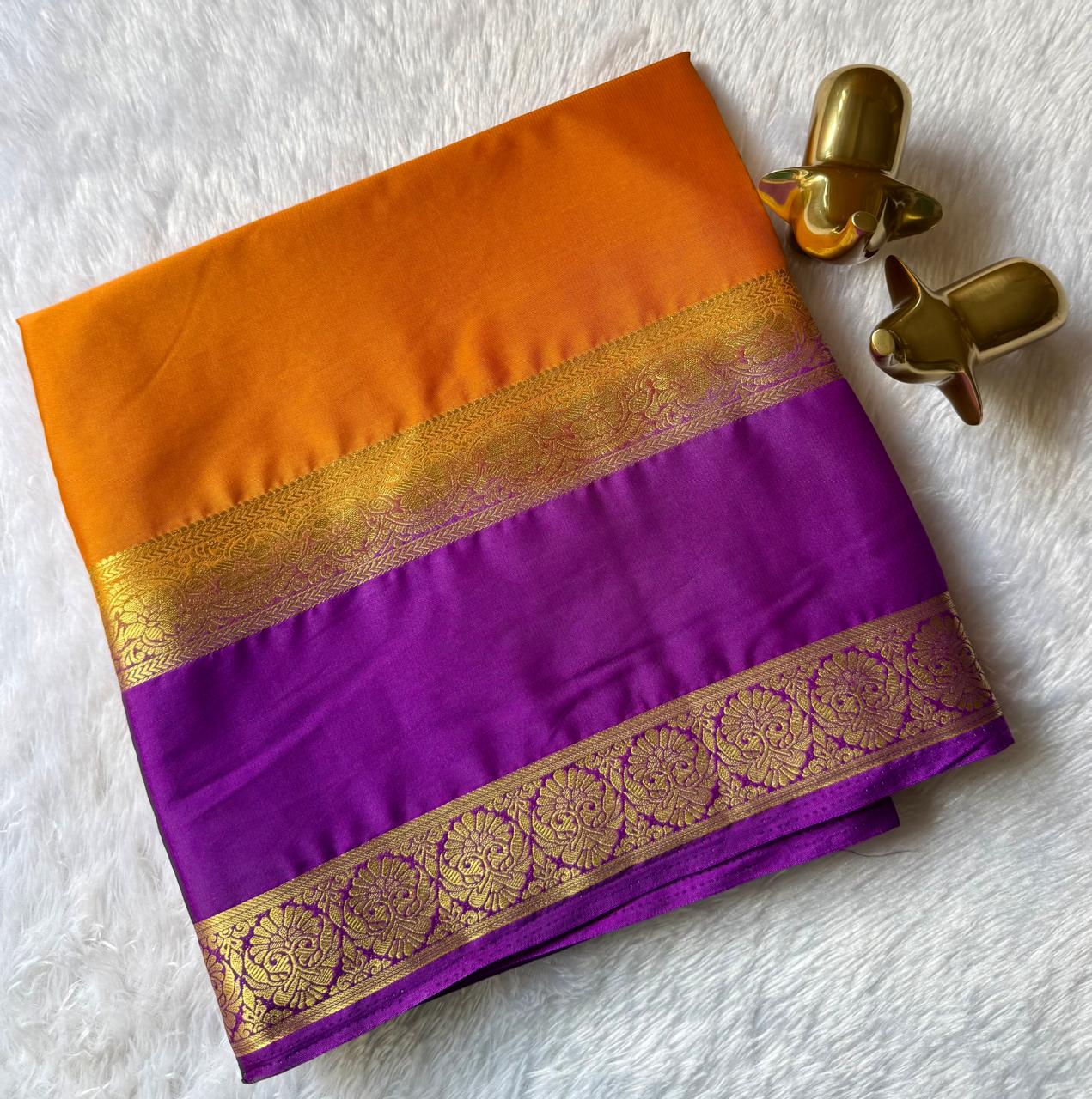 Semi Mysore Silk Double Side Flower Bentex Border Contrast, Washable