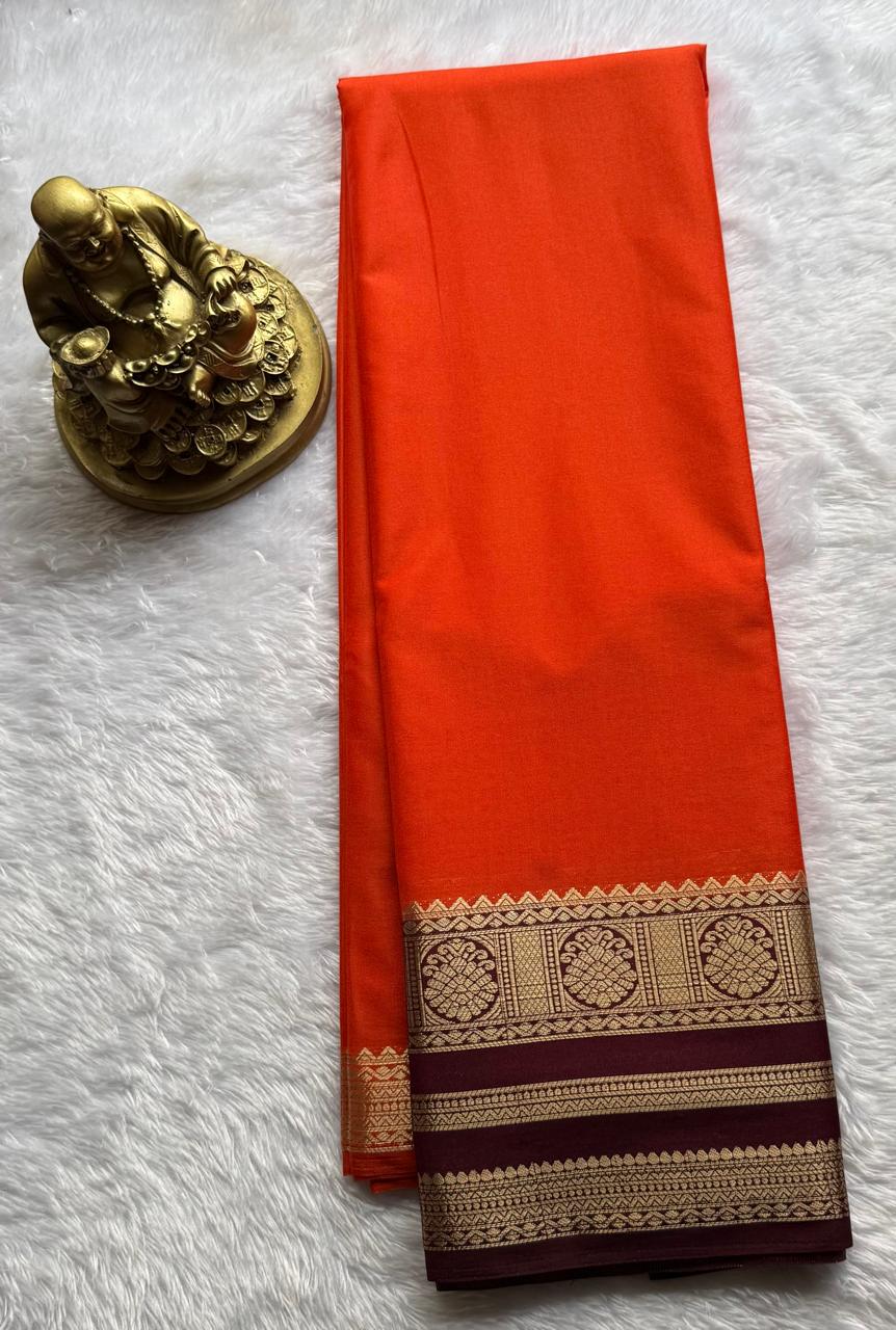 Semi Mysore Silk Plain With Kalasa Border, Washable