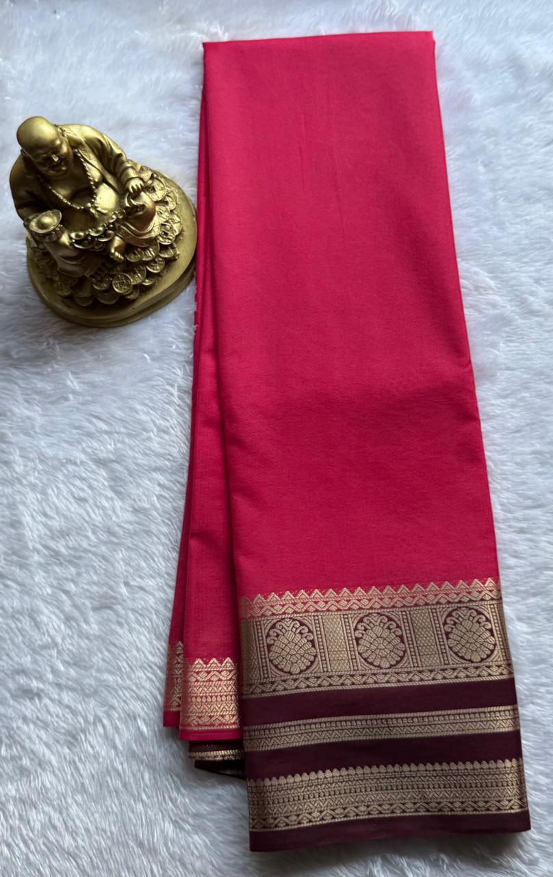 Semi Mysore Silk Plain With Kalasa Border, Washable