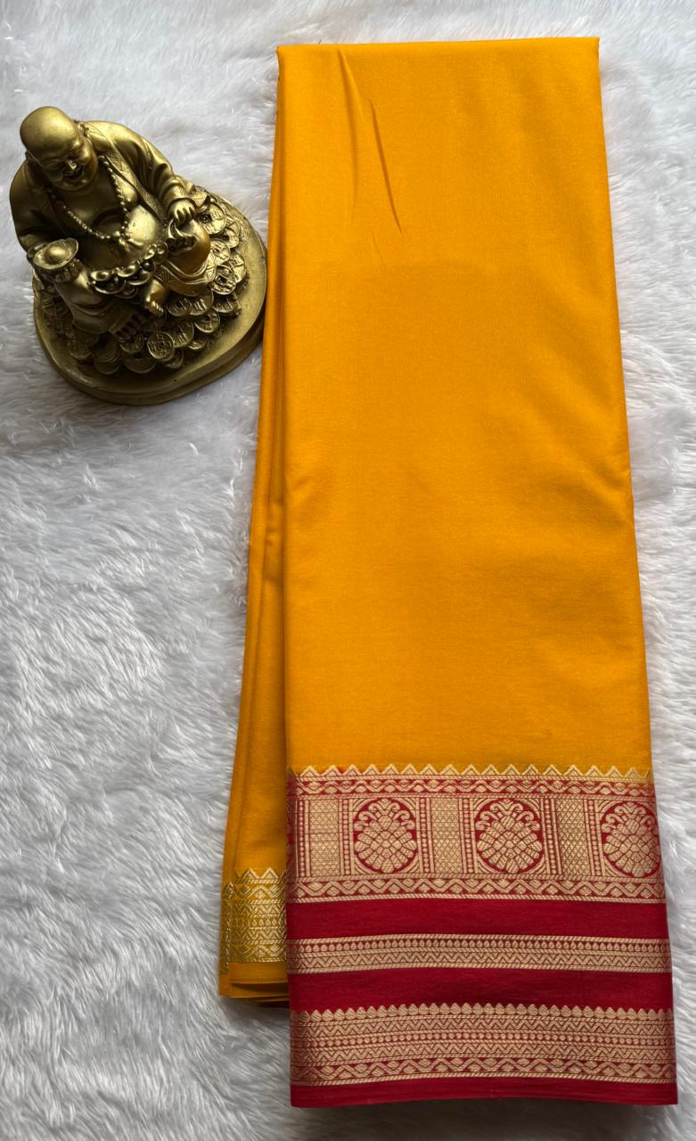 Semi Mysore Silk Plain With Kalasa Border, Washable