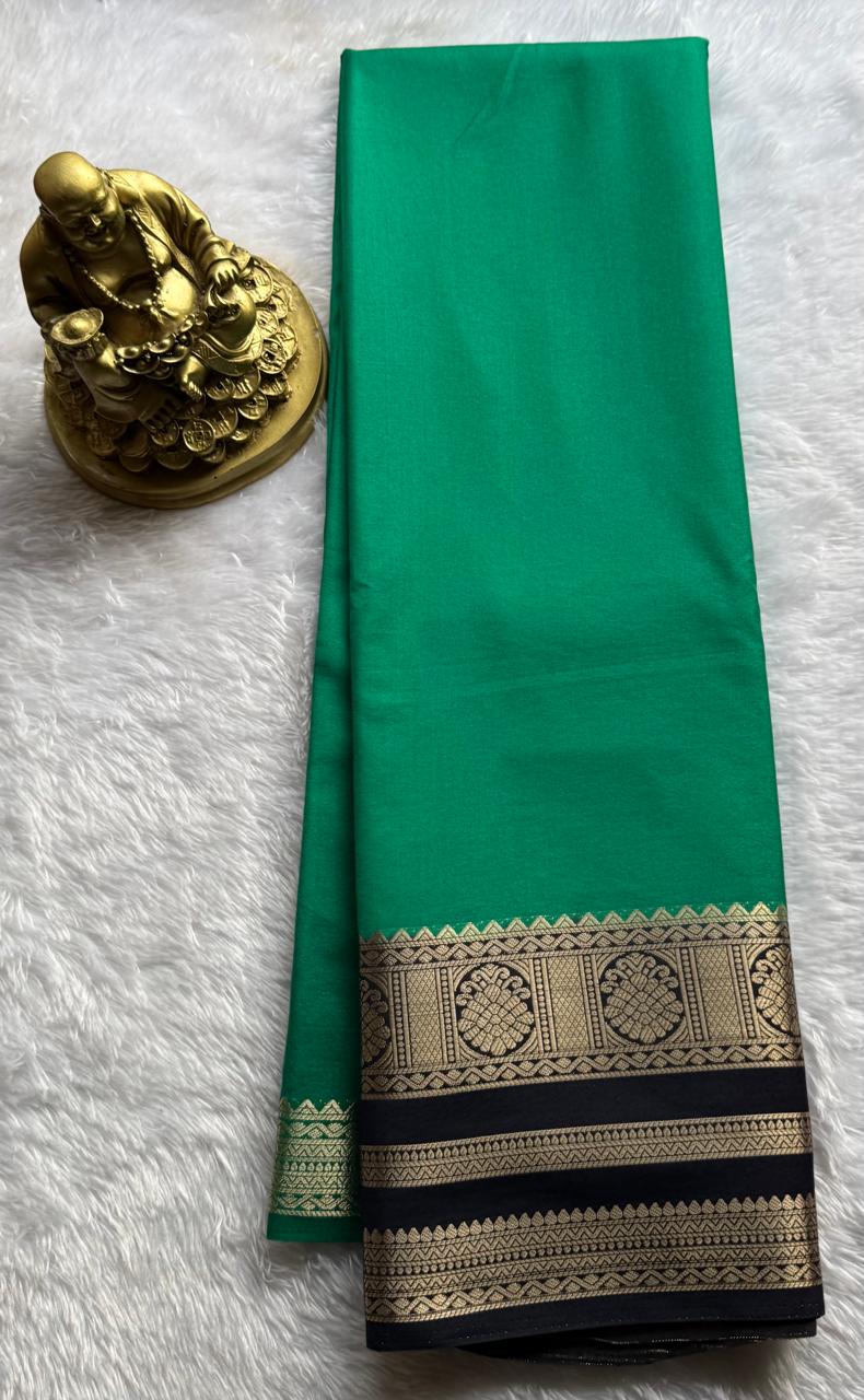 Semi Mysore Silk Plain With Kalasa Border, Washable
