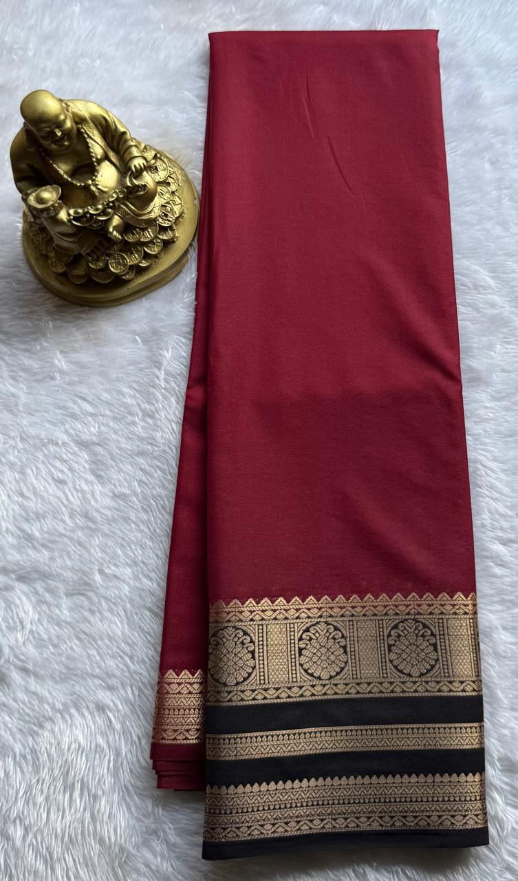 Semi Mysore Silk Plain With Kalasa Border, Washable