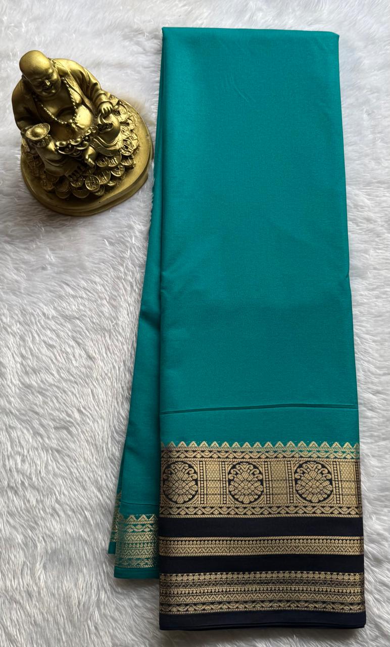 Semi Mysore Silk Plain With Kalasa Border, Washable