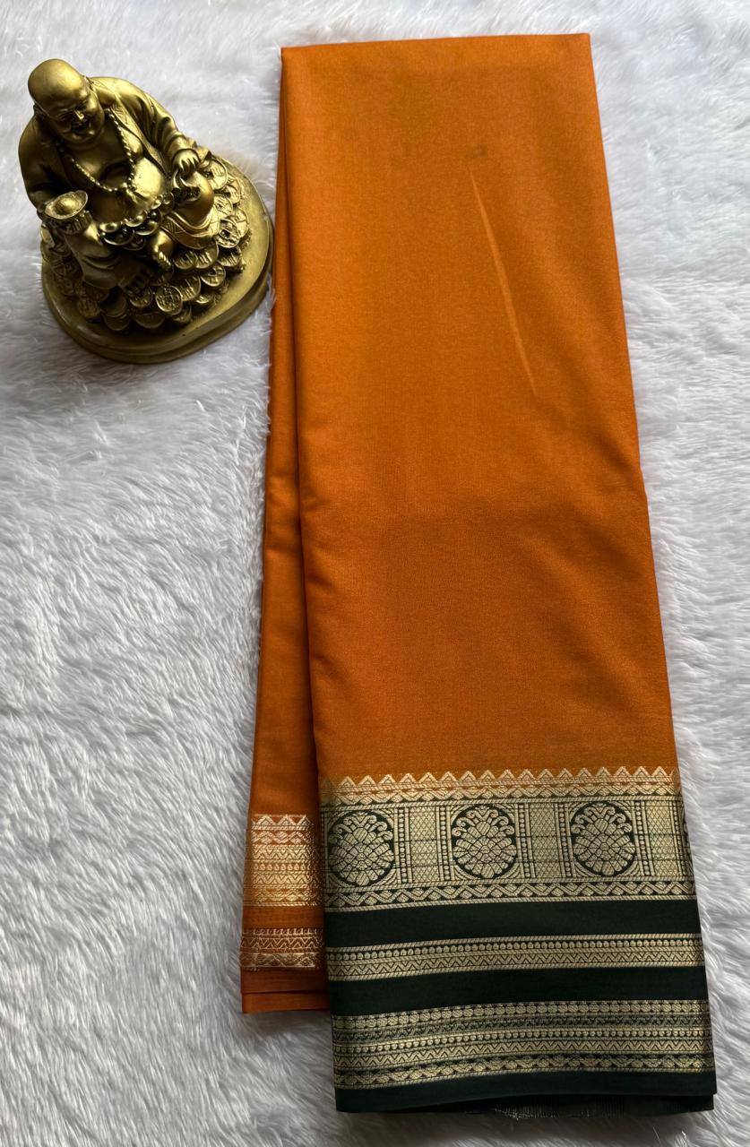 Semi Mysore Silk Plain With Kalasa Border, Washable