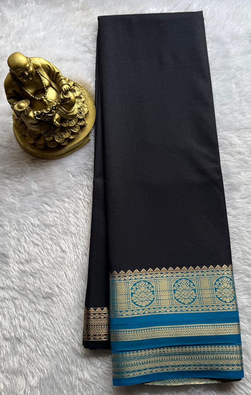 Semi Mysore Silk Plain With Kalasa Border, Washable