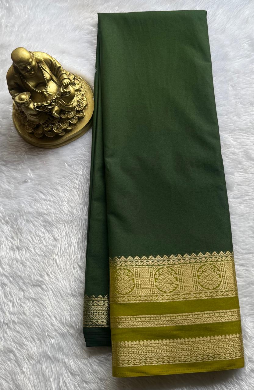 Semi Mysore Silk Plain With Kalasa Border, Washable