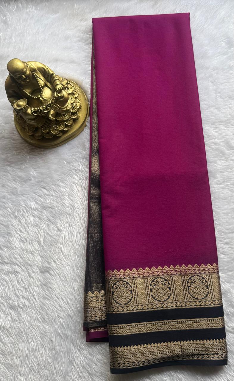 Semi Mysore Silk Plain With Kalasa Border, Washable
