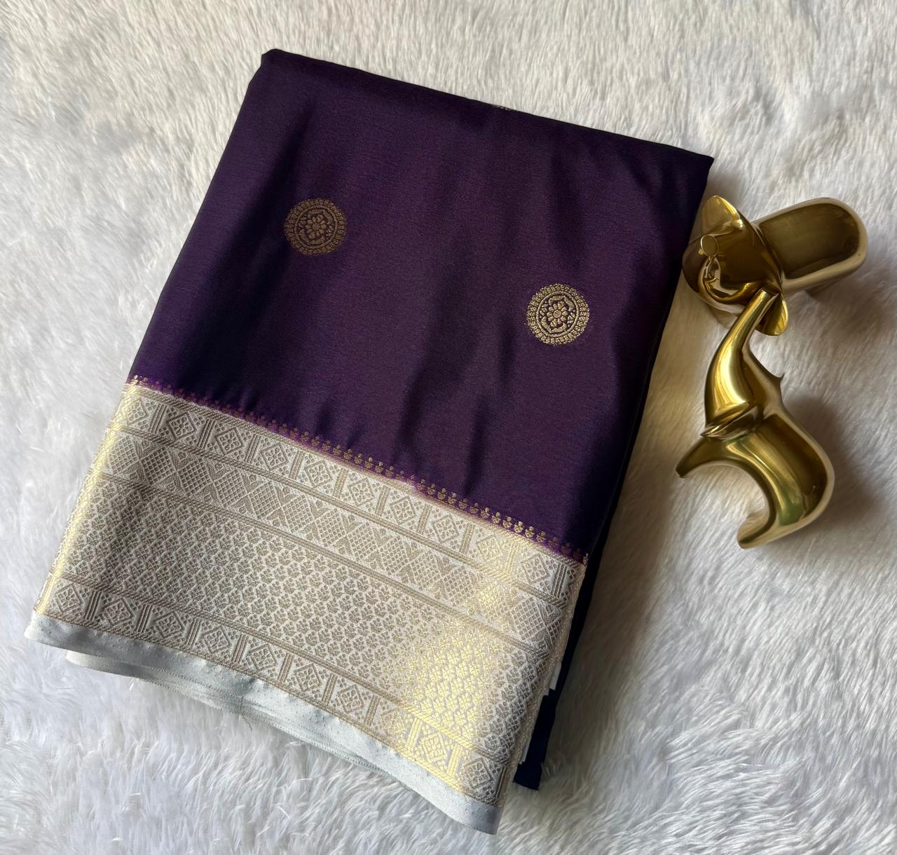 Semi Mysore Silk Big Butta With Rich Border , Washable