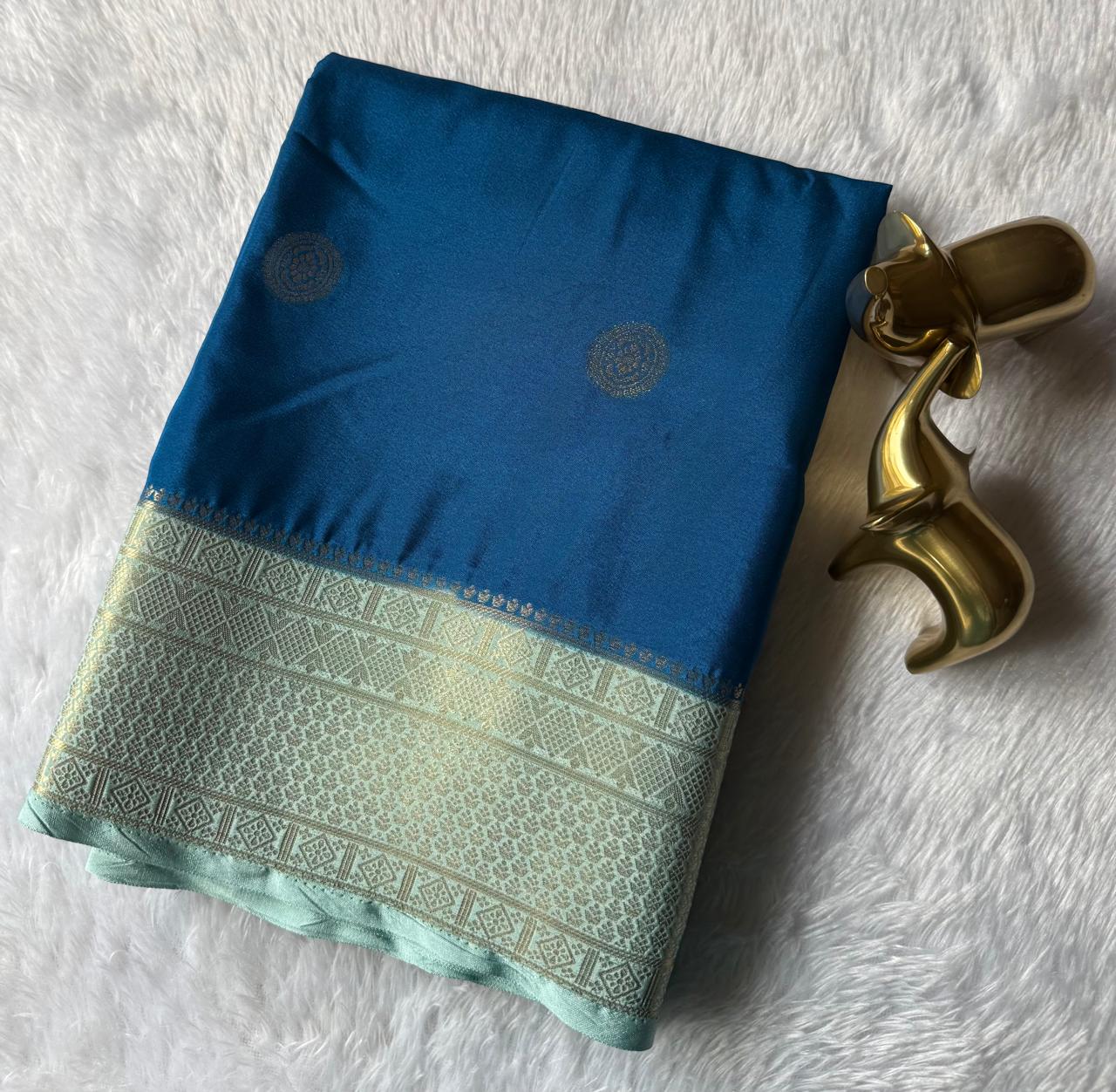 Semi Mysore Silk Big Butta With Rich Border , Washable