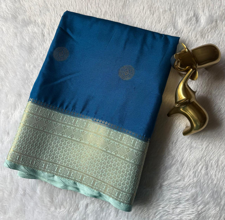 Semi Mysore Silk Big Butta With Rich Border , Washable