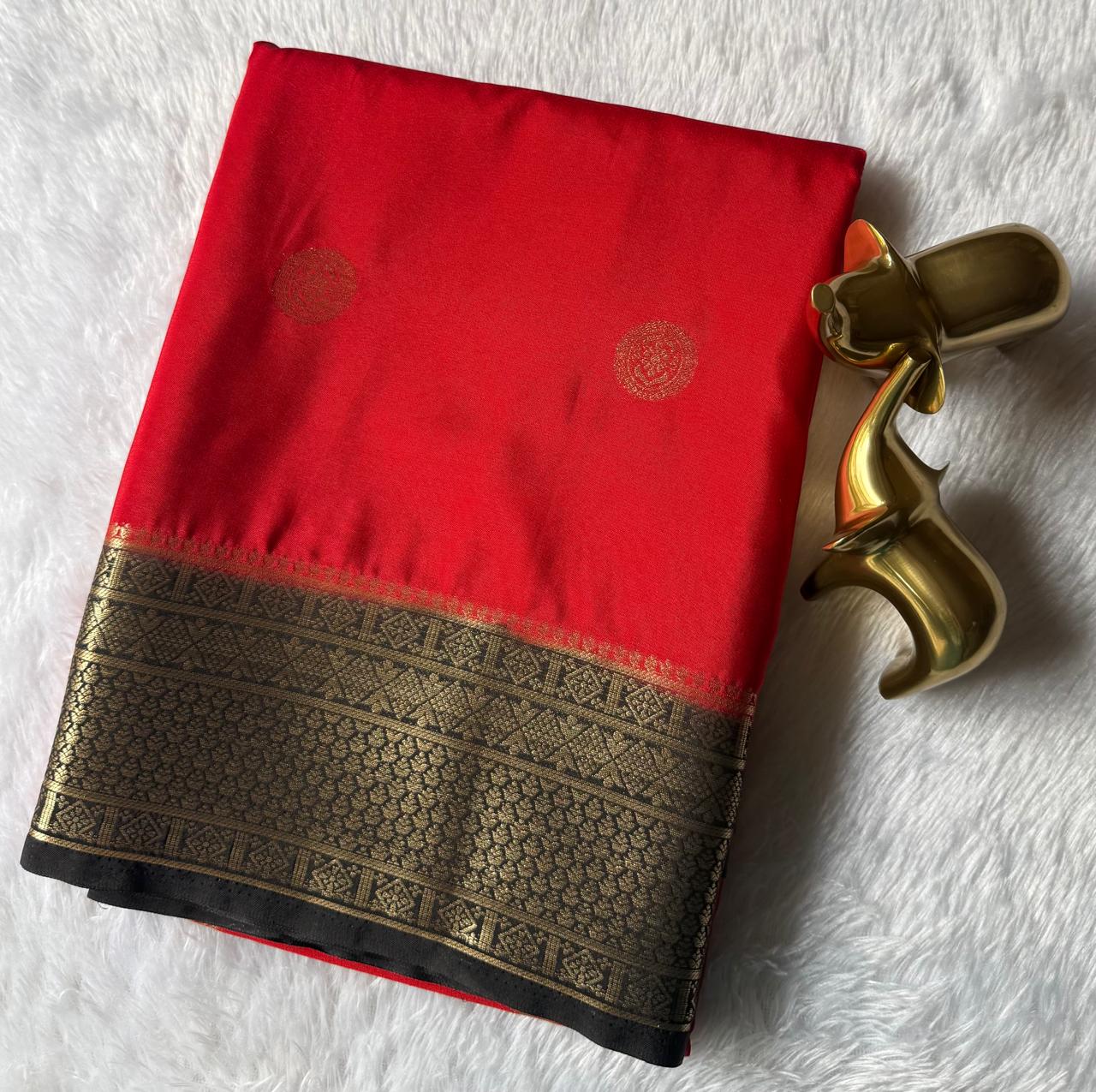Semi Mysore Silk Big Butta With Rich Border , Washable