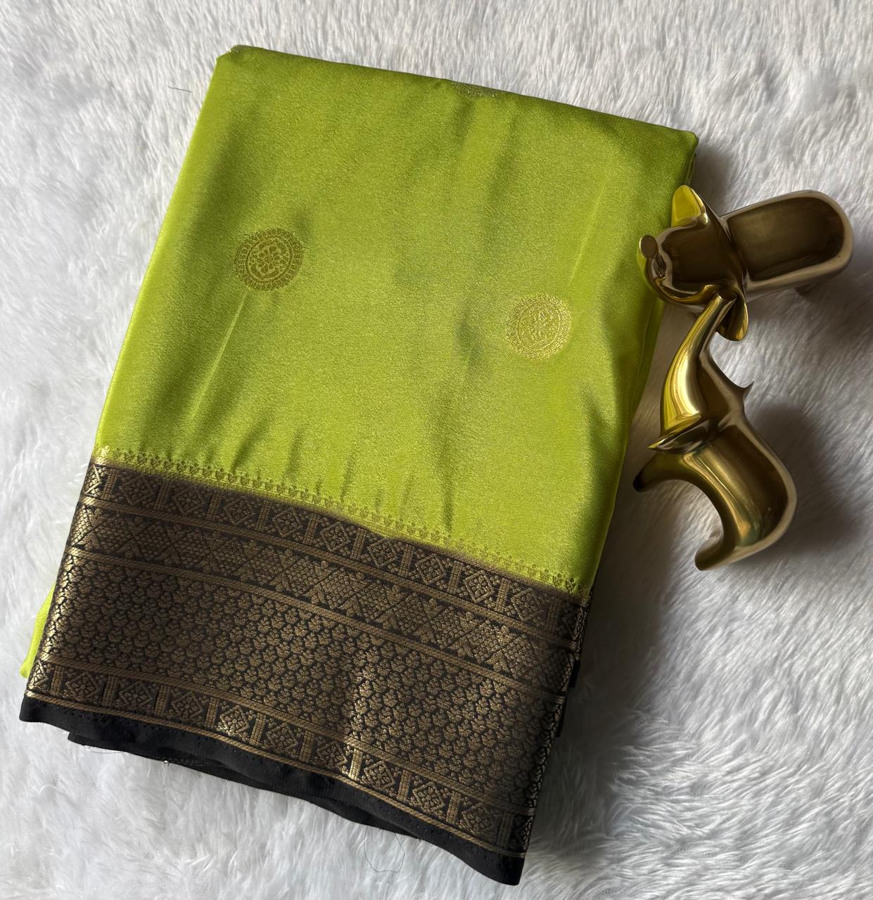 Semi Mysore Silk Big Butta With Rich Border , Washable