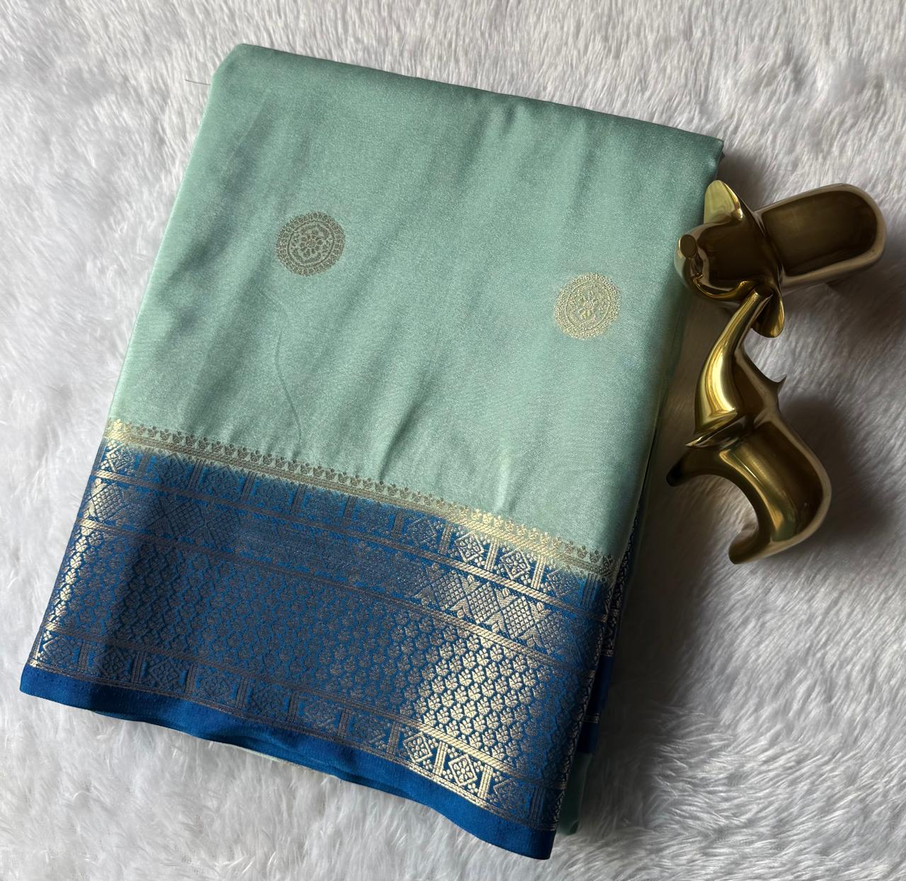 Semi Mysore Silk Big Butta With Rich Border , Washable