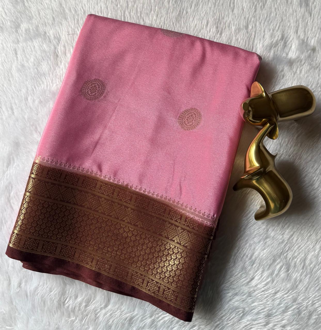 Semi Mysore Silk Big Butta With Rich Border , Washable