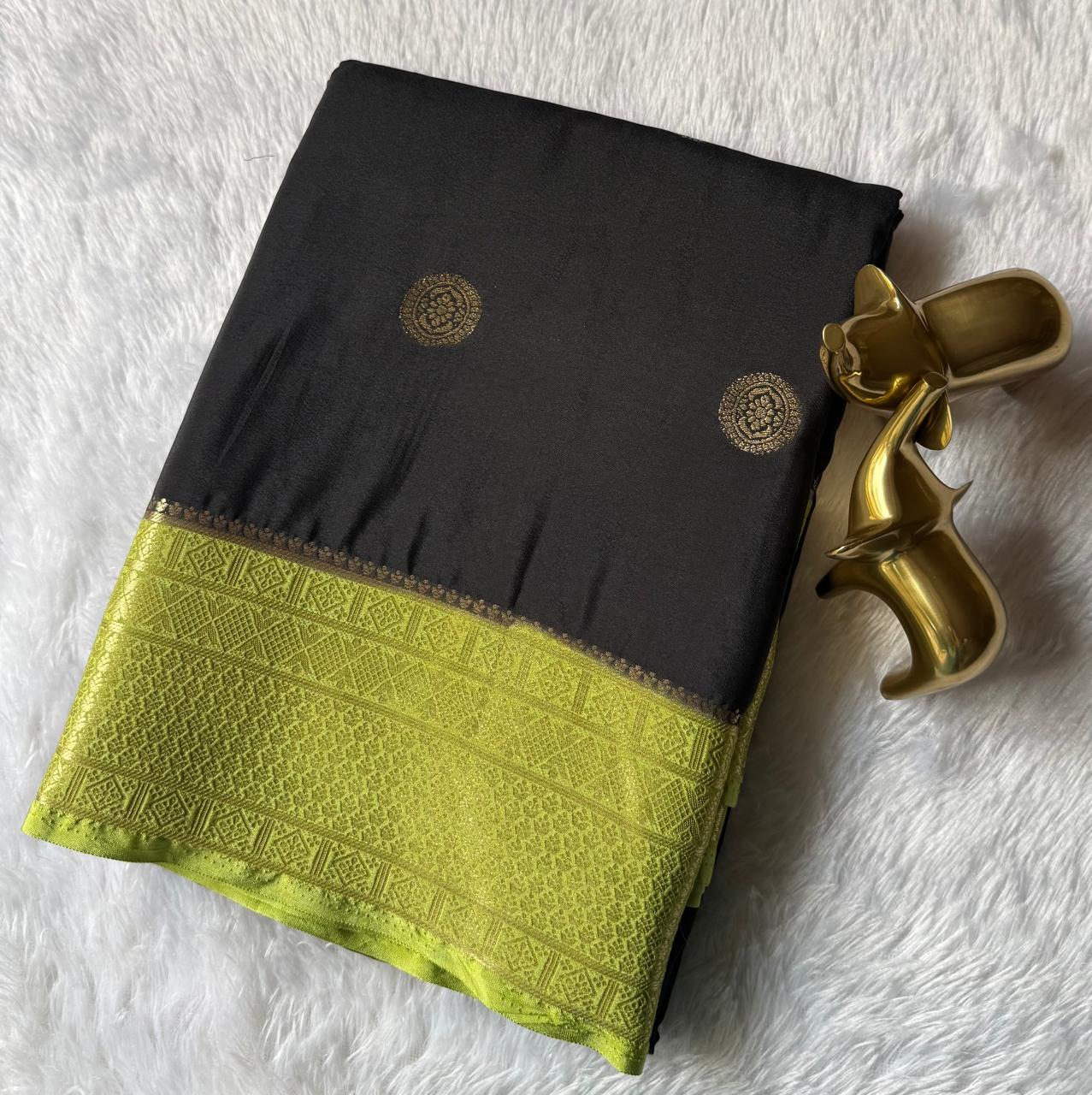 Semi Mysore Silk Big Butta With Rich Border , Washable